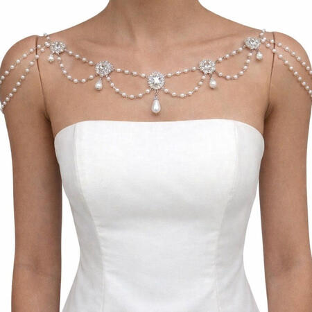 Glass Pearl with Crystal Accents Shoulder Necklace