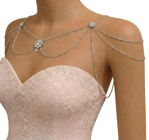 Crystal with Silver and Chain Shoulder Chain Necklace