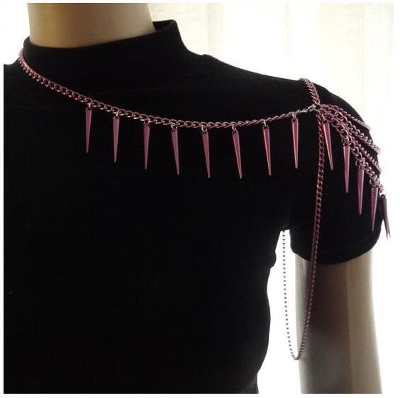 Purple Spikes Shoulder Chain Necklace - OOAK