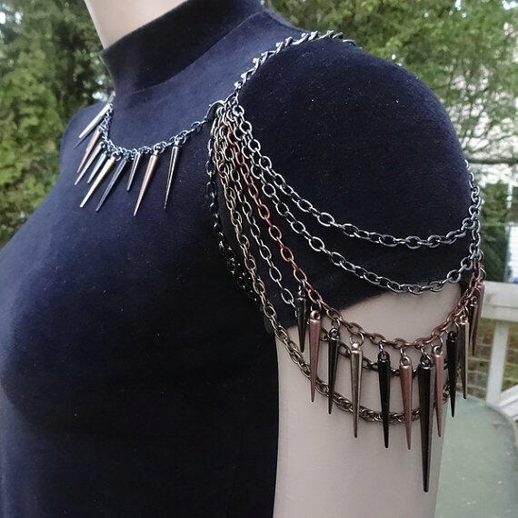 Mixed Metal Spiked Shoulder Chain Necklace