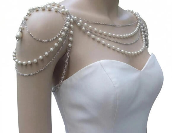White Glass Pearl & Silver 4-Strand Shoulder Necklace