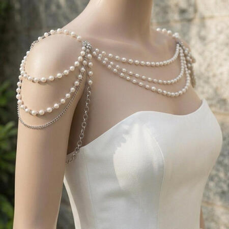 Glass Pearl and Chain Accent Multi-Strand Shoulder Necklace