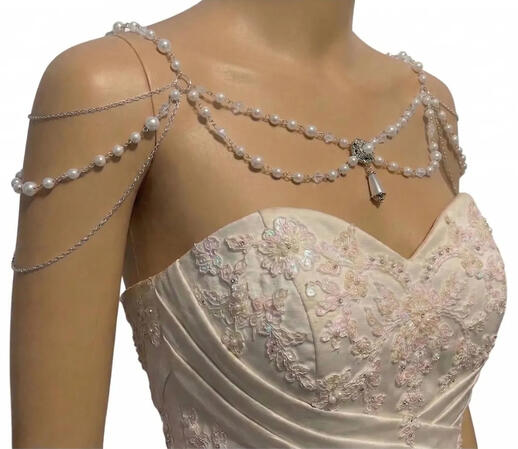 Glass Pearl & Crystal Bead & Silver Shoulder Necklace