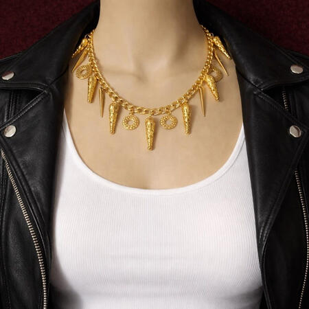 Gold Filigree Spike and Charms Necklace - OOAK