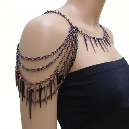 5-Strand Mixed Metal Spiked Shoulder Chain Necklace