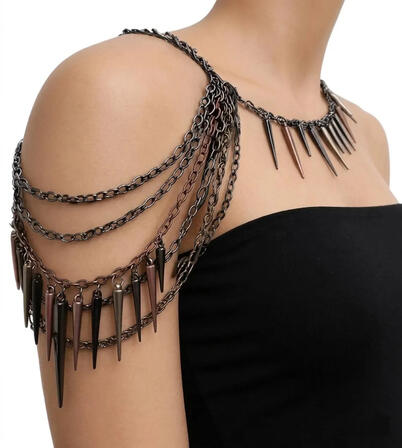5-Strand Mixed Metal Spiked Shoulder Chain Necklace