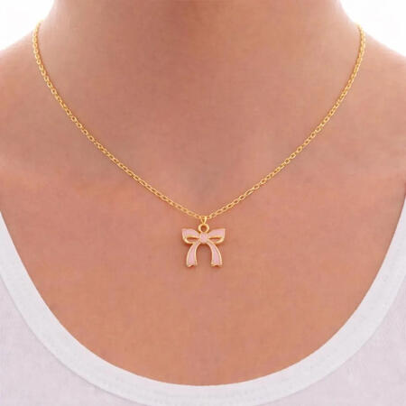 Small Pink and Gold Bow Charm Necklace