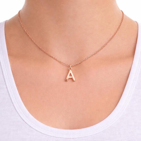 Rose Gold Alphabet A to Z 13mm Capital Letter Charm Necklace